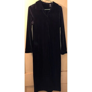 Jasmine Rose Full Length Zip Black Robe With Pockets Long Sleeve
